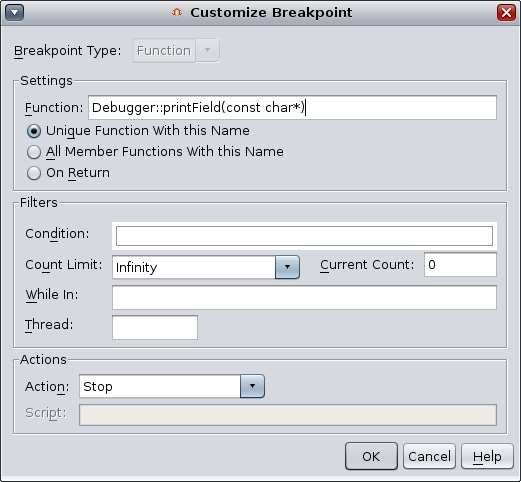 image:Customize Breakpoint dialog box