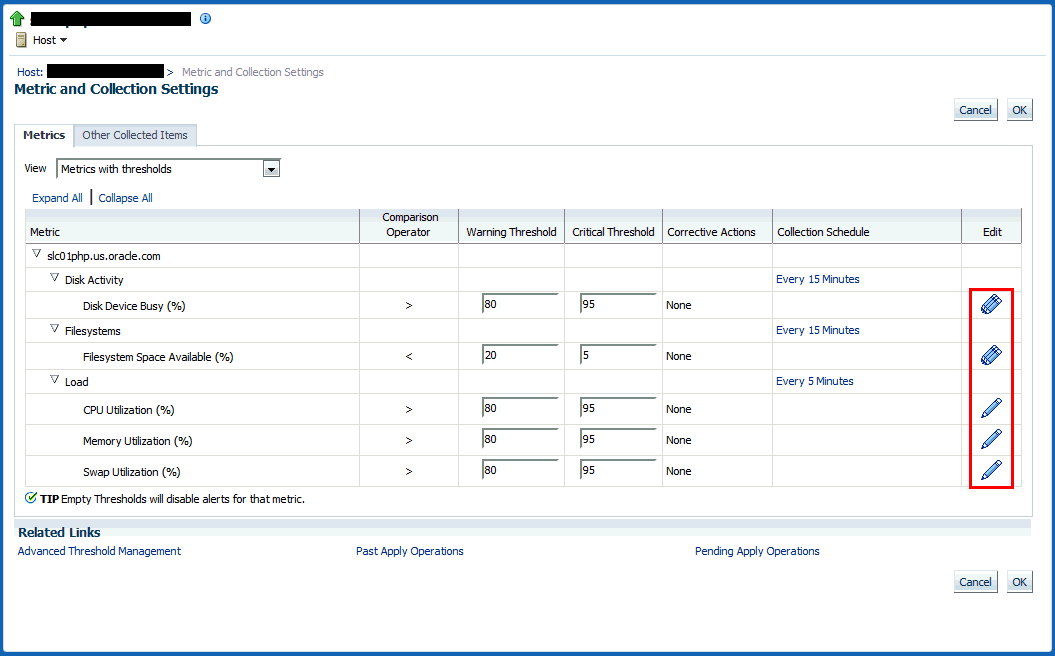 Metric and Collections settings