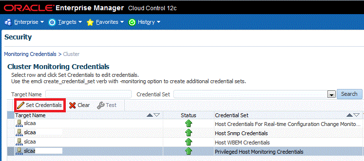 Cluster Monitoring Credentials page