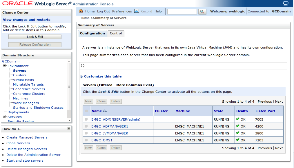 weblogic server console