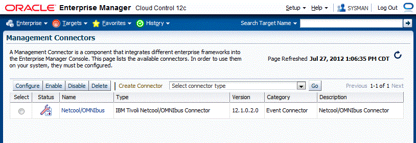 Unconfigured IBM Netcool/OMNIbus Connector