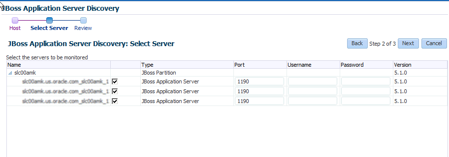 JBoss Select Server Page