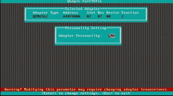 image:Changing the adapter's personality (Operating Protocol                                     Mode) in Fast!Util
