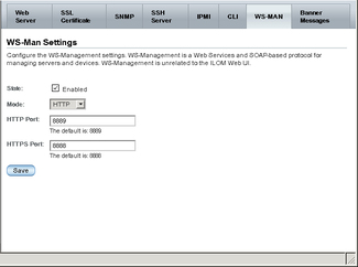 image:Screen shot of the WS-Man Settings page.