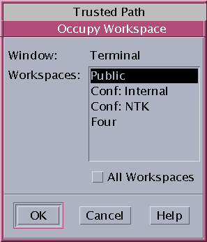 image:L'écran présente la boîte de dialogue Occupy Workspace.