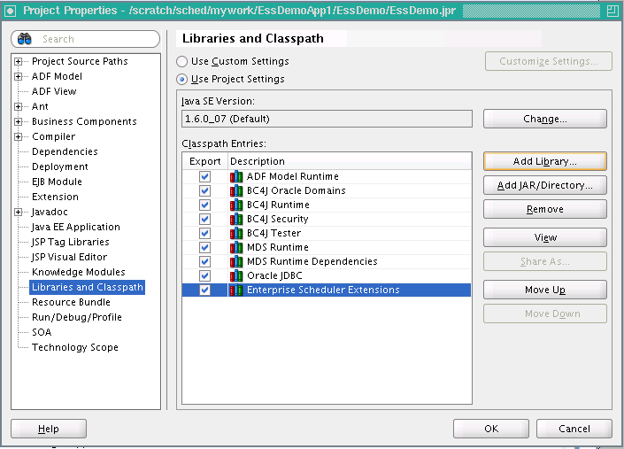 Adding Enterprise Scheduler Extensions to Project