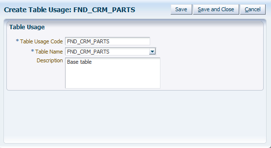 Create Table Usage page