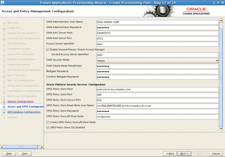 Access and Policy Management Configuration Screen (2)