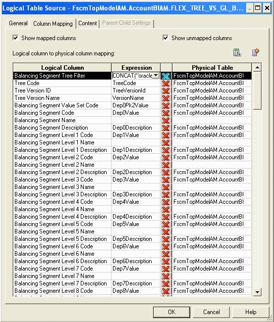 This screen shot displays the Logical Table Source.