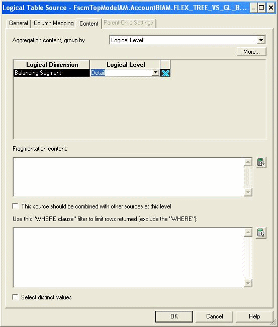 This screen shot displays the Logical table Source.