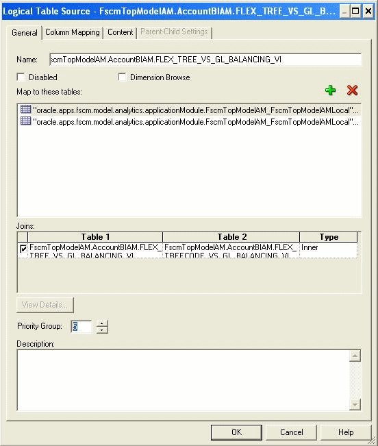 This screen shot shows the Logical Table Source.