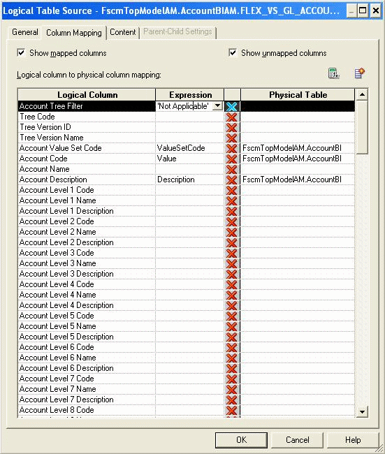 This screen shot shows the Logical Table Source.
