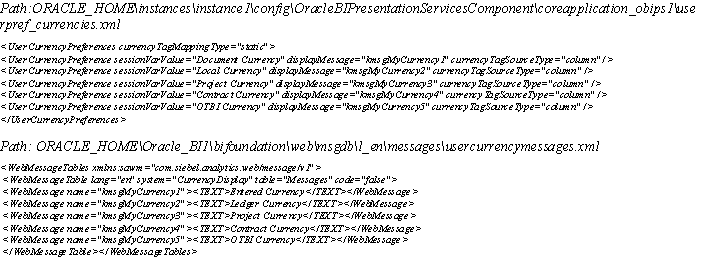 This screen shot displays an example of XML files that can be customized for multicurrency.
