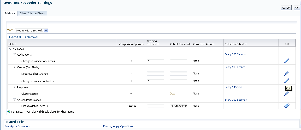 Metric and Collection Settings