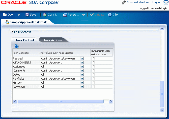 Specifying Task Access Settings