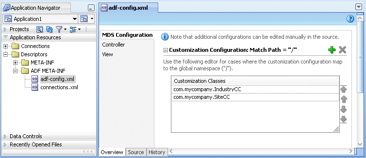 Overview editor for adf-config.xml