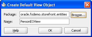 Create Default View Object dialog