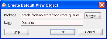Create Default View Object dialog