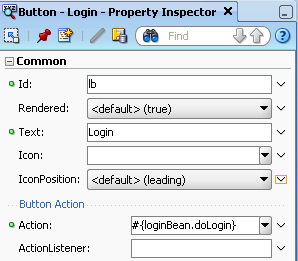 Property Inspector shows login action