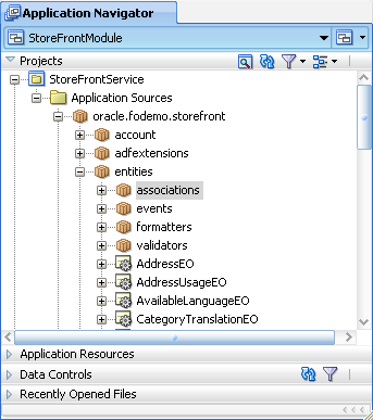 Image shows how Application Navigator sorts entity objects