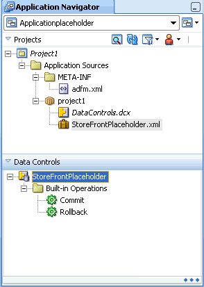 Application Navigator wit placeholder data control artifacts