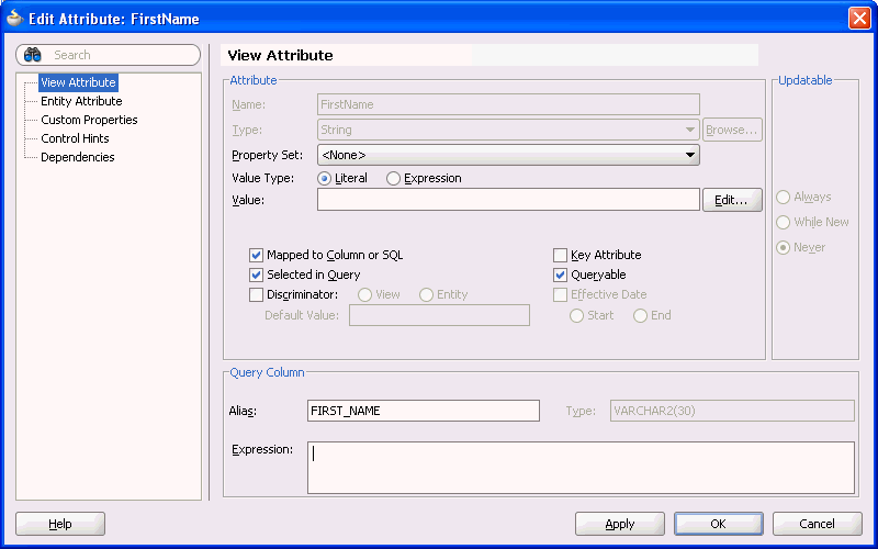 Edit Attribute dialog displays custom attribute