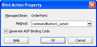 Bind Action Property dialog for a page w/auto-binding