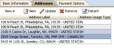 Multiple selection in the Address table.