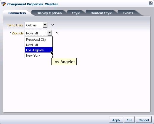 Dynamic LOV for the zipCode Parameter