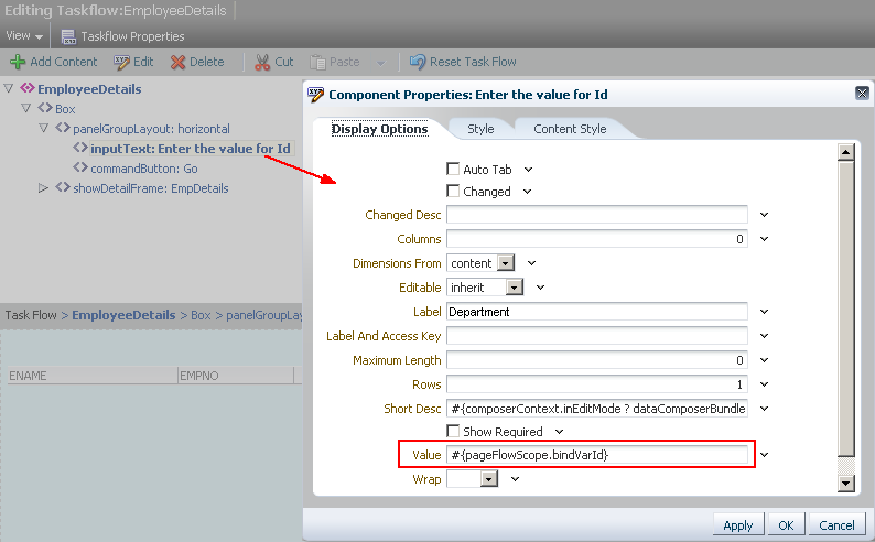 Parameter form input text field value