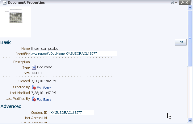 Document Properties Pane for File