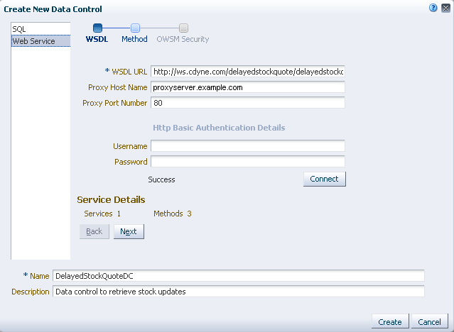 New Web Service Data Control Wizard