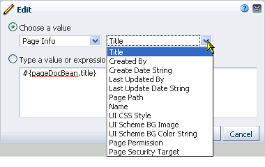 Options under Choose a value in the Expression Builder
