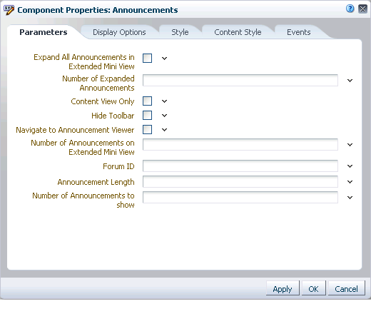 Component parameters