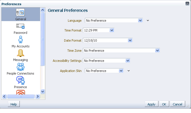 Preferences dialog