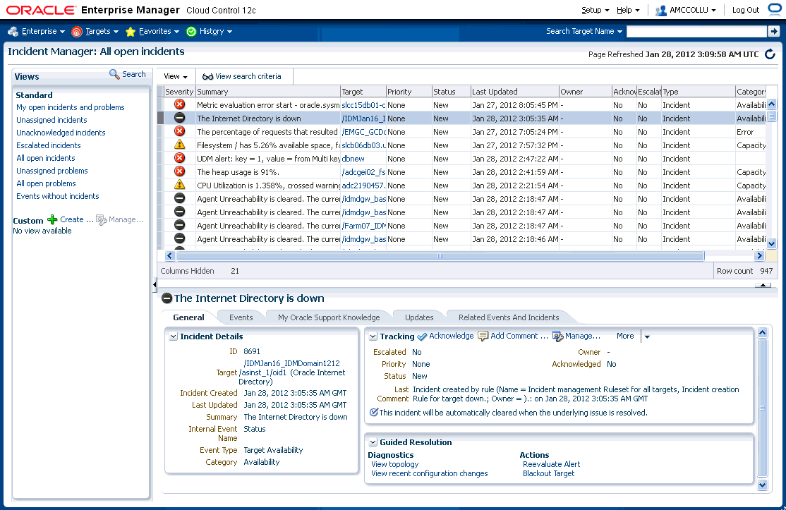 incident manager target down