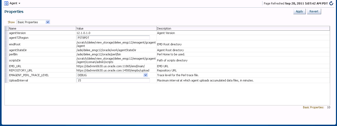 Graphic shows the agent properties page.