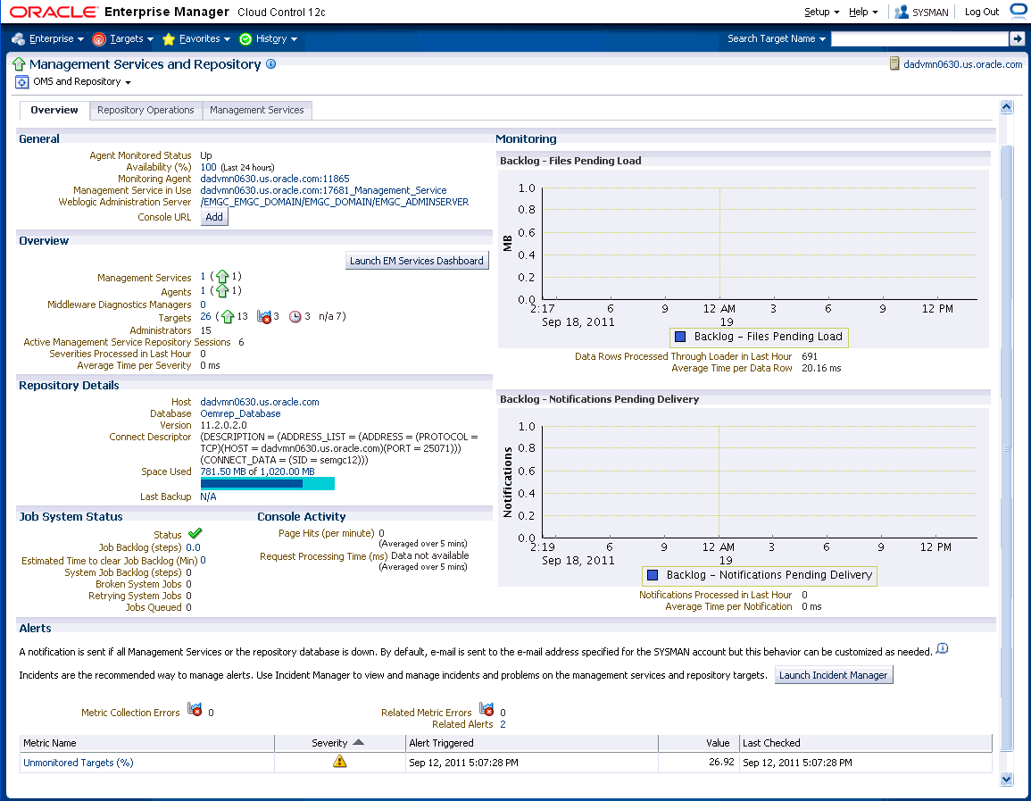 graphic displays the management and services repository home page.