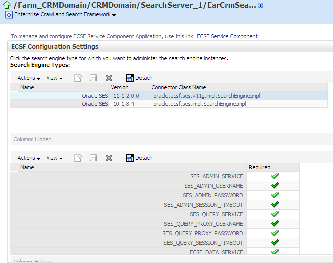 ECSF Configuration Settings page
