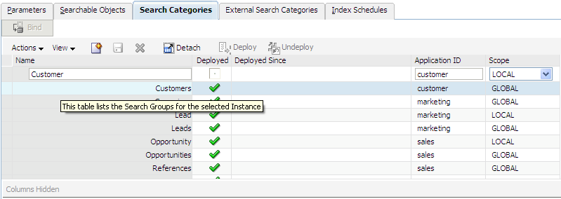 Search Categories tab