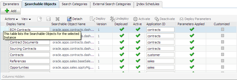 Searchable Objects tab