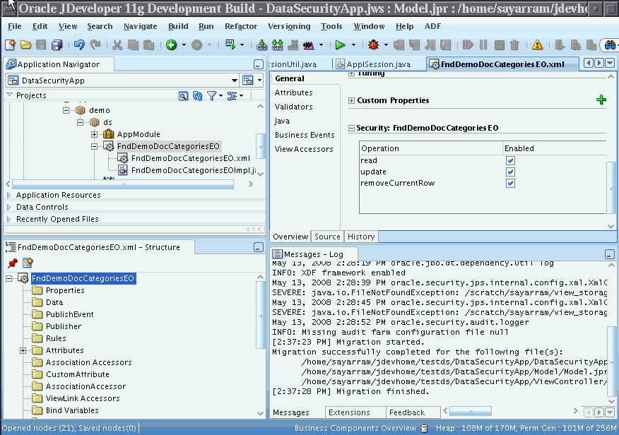 EO Overview Editor - Security Section