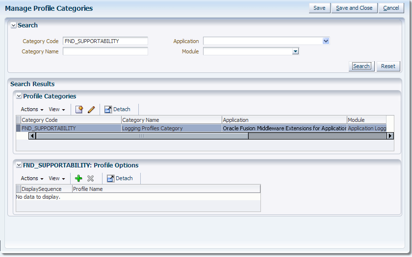 Manage Profile Categories Page