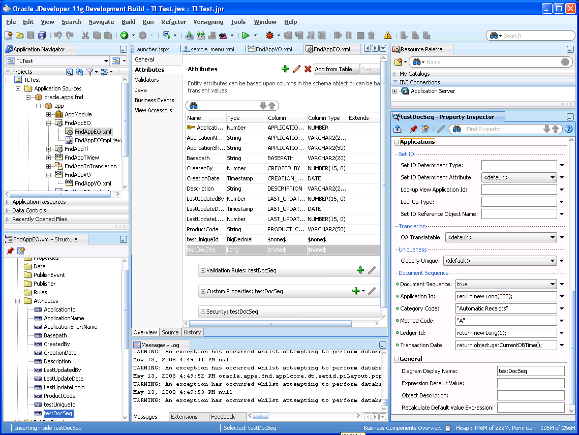 Property Inspector: Document Sequence