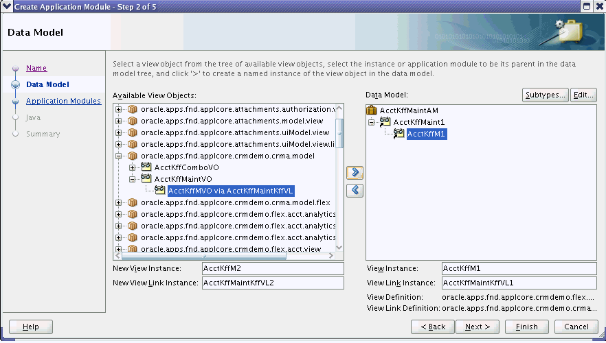 Application Module wizard - Data Model page