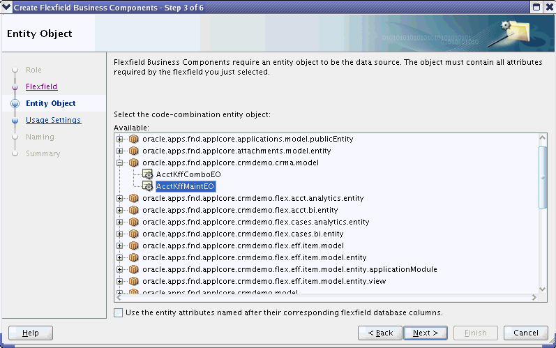 Business Components wizard - Entity Object page