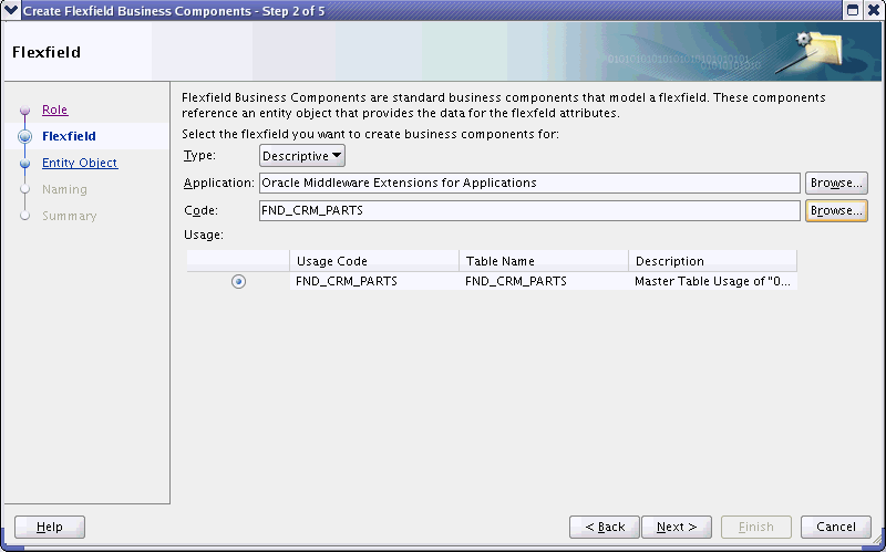 Business Components wizard - Flexfield page