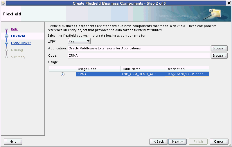 Business Components wizard - Flexfield page