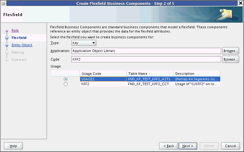 Business Components wizard - Flexfield page