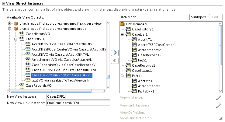 Master VO and child VL object toggled to the Data Model tree